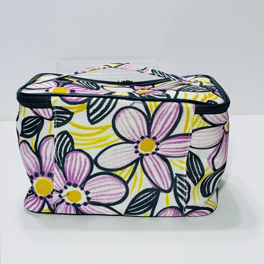 Milly for Clinique Floral Pattern Cosmetic Bag Purple Yellow Navy 5”x9”x6”